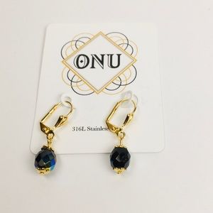 Obsidian Dangle Gold Earrings